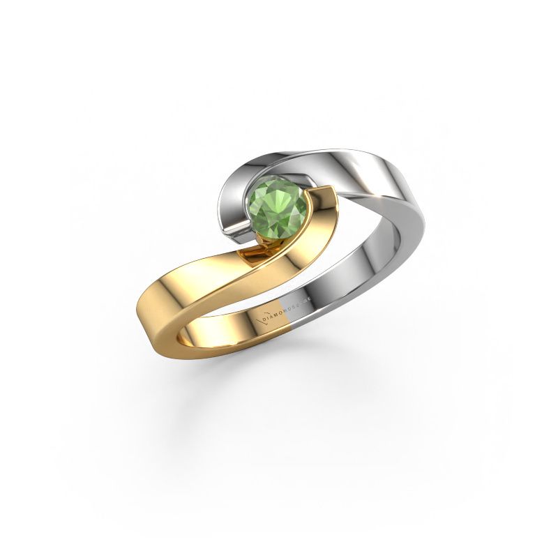 Bague Sheryl 585 or jaune vert tourmaline 4 mm