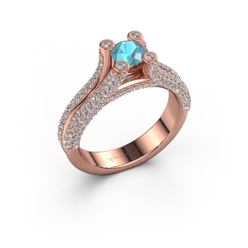 Verlovingsring Stefanie 2 585 rosé goud blauw topaas 5 mm