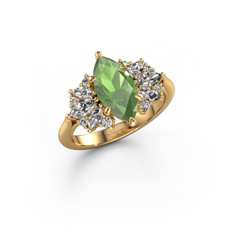 Verlovingsring Jaimie 585 goud toermalijn groen 12x6 mm