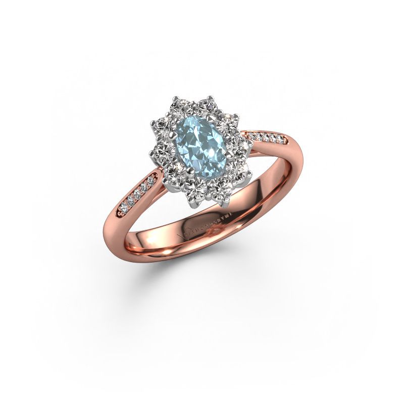 Verlovingsring Leesa 2 585 rosé goud blauwe lab grown diamant 6x4 mm