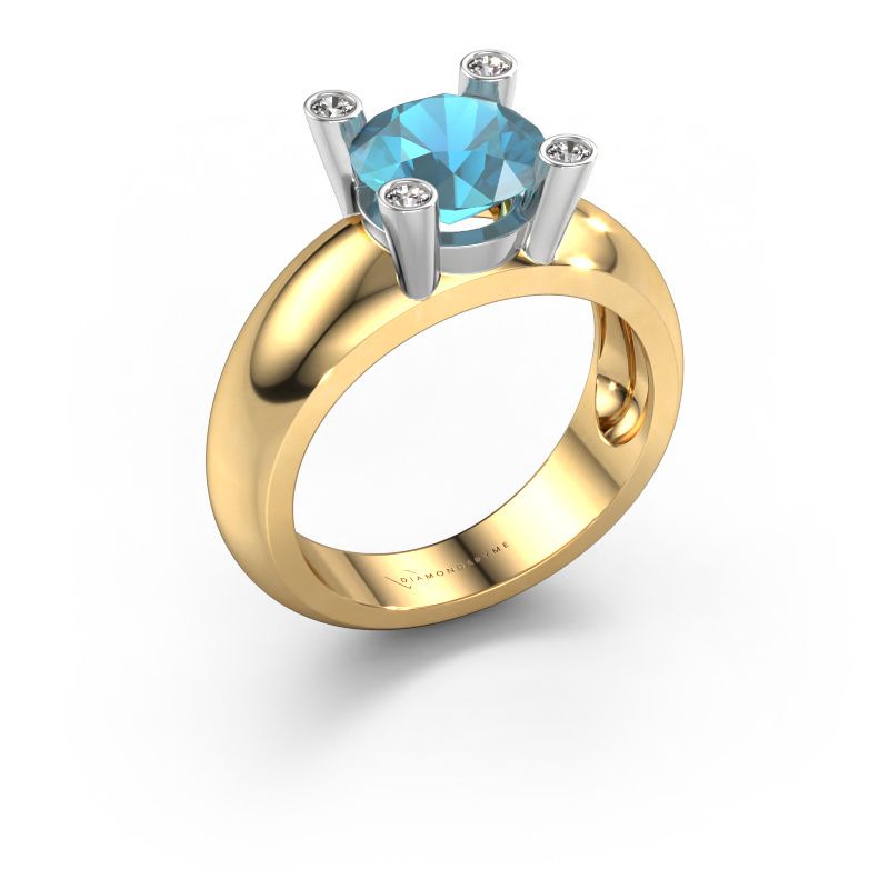 Bague Tamara RND 585 or jaune topaze bleue 8 mm
