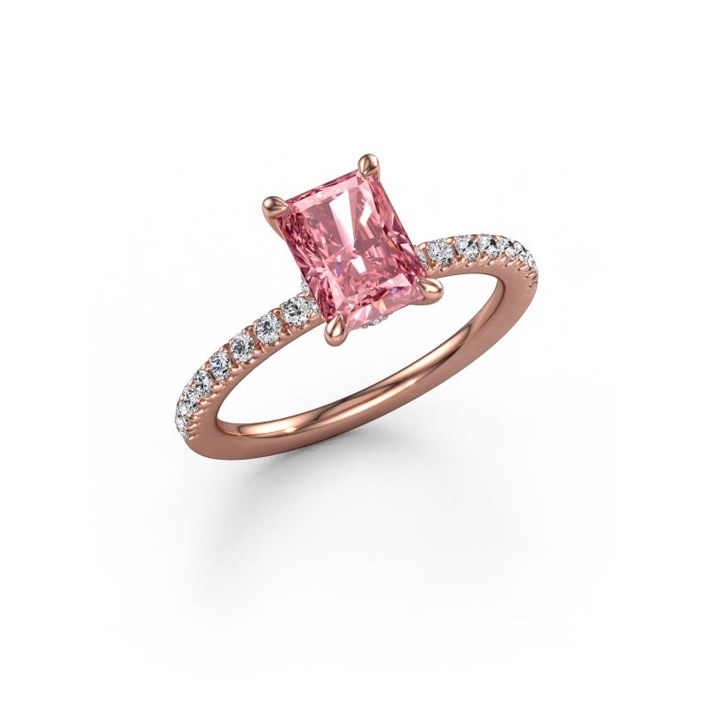 Engagement ring Crystal RAD 4 585 rose gold pink lab grown diamond 7.5x5.5 mm