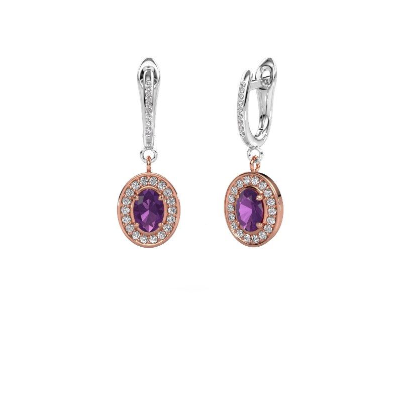 Afbeelding van Oorhangers Layne 2<br/>585 rosé goud<br/>Amethist 7x5 mm
