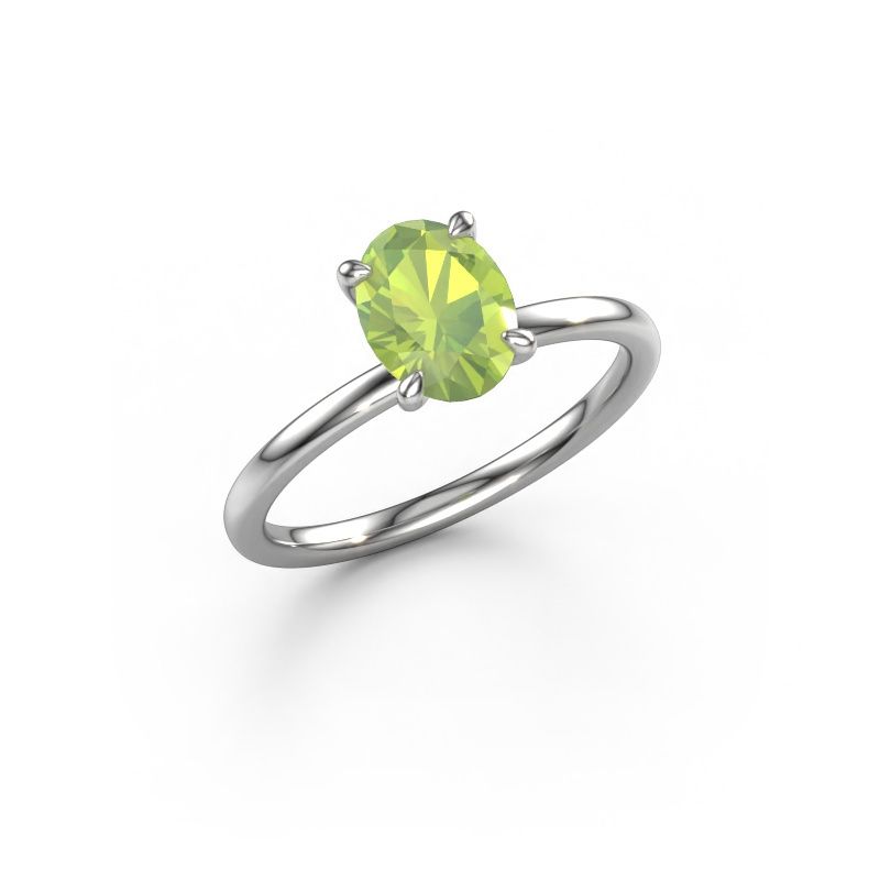 Bague de fiançailles Crystal OVL 1 585 or blanc péridot 8x6 mm