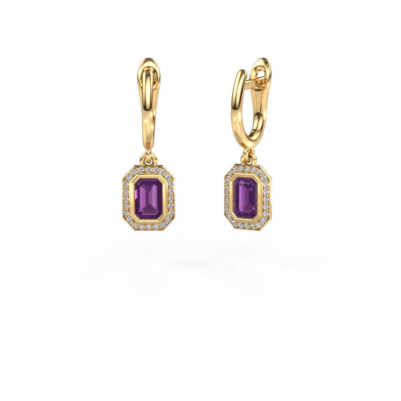 Drop earrings Noud EME 585 gold amethyst 6x4 mm
