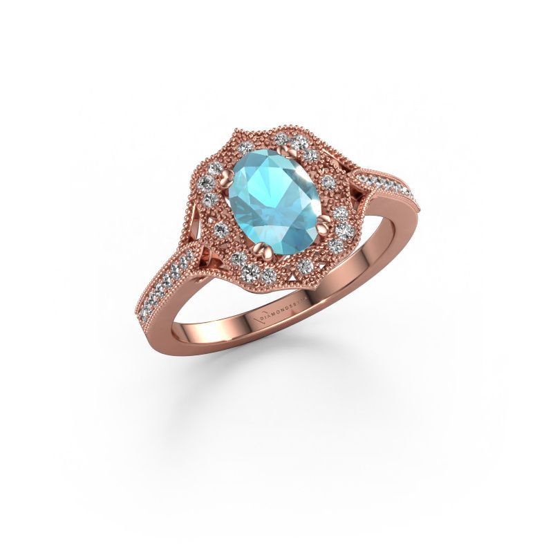 Bague de fiançailles Loni 585 or rose topaze bleue 7,5x5,5 mm