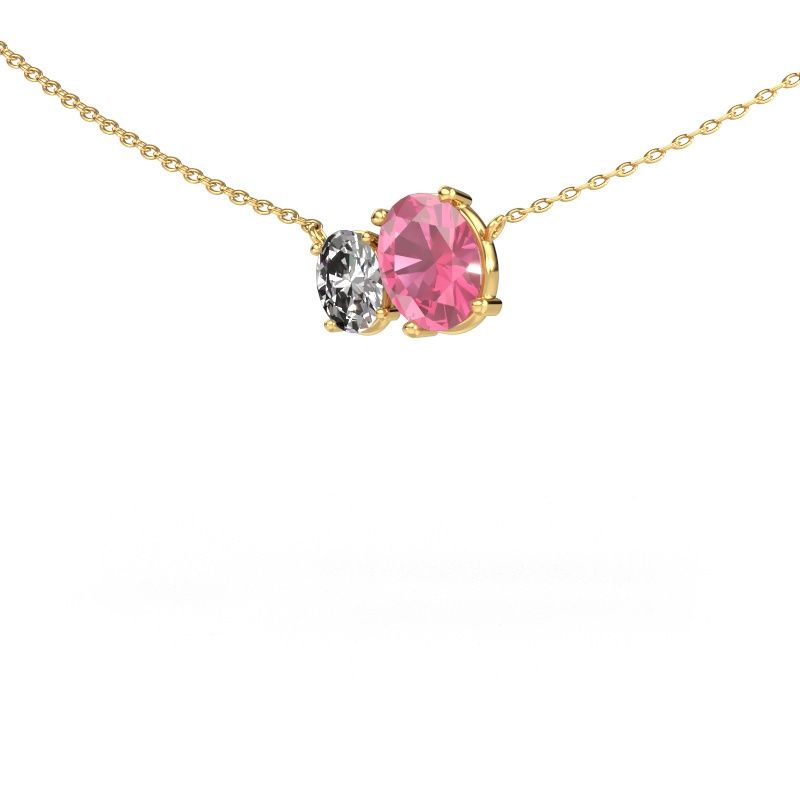Pendentif Toi et Moi OVL OVL 585 or jaune saphir rose 8x6 mm