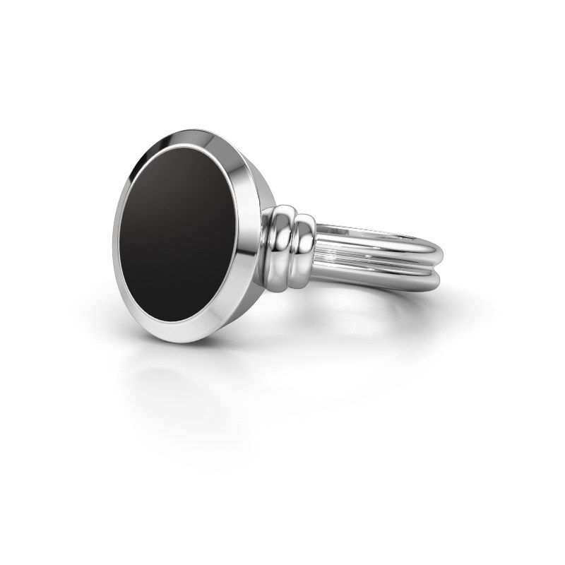 Afbeelding van Zegelring Jake 2<br/>950 platina<br/>zwarte emaille 12x10 mm