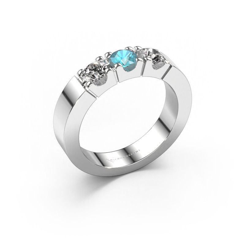 Ring Dana 3 585 witgoud blauw topaas 4 mm