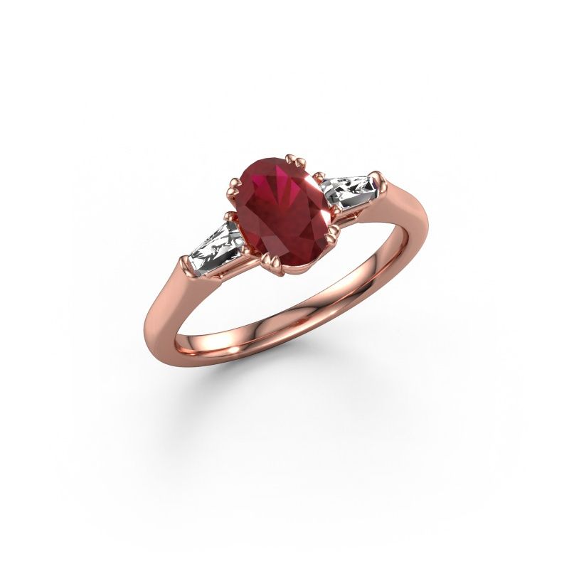 Engagement ring Indy OVL 585 rose gold ruby 8x6 mm
