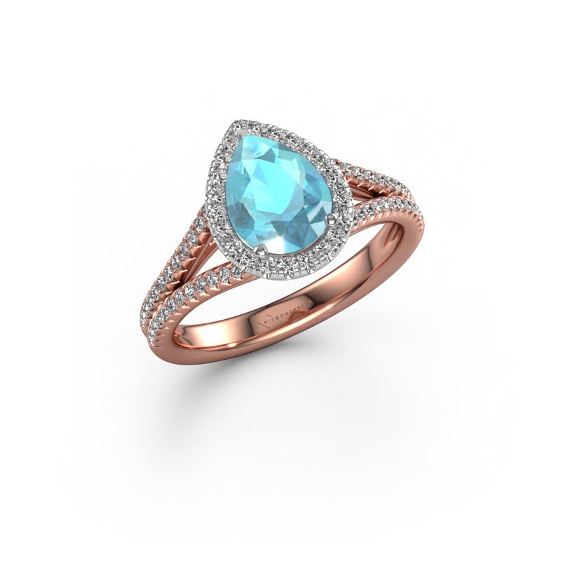 Bague de fiançailles Verla pear 2 585 or rose topaze bleue 8x6 mm