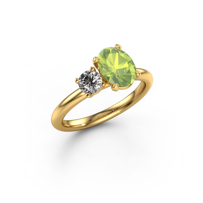 Engagement ring Toi et Moi OVL-RND 585 gold peridot 8x6 mm
