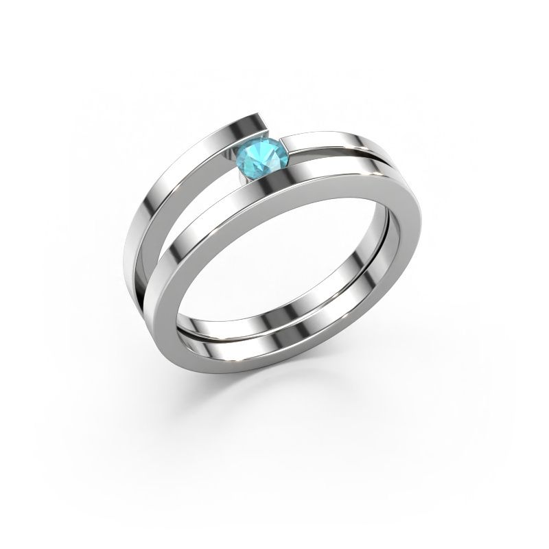 Bague Sandy 585 or blanc topaze bleue 3.4 mm