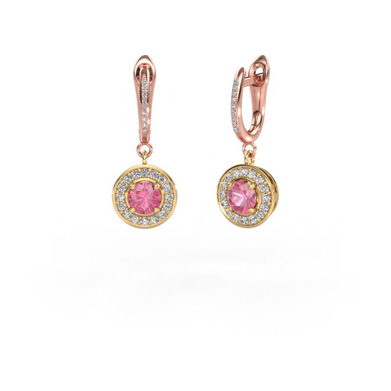 Oorhangers Ninette 2 585 goud roze saffier 5 mm