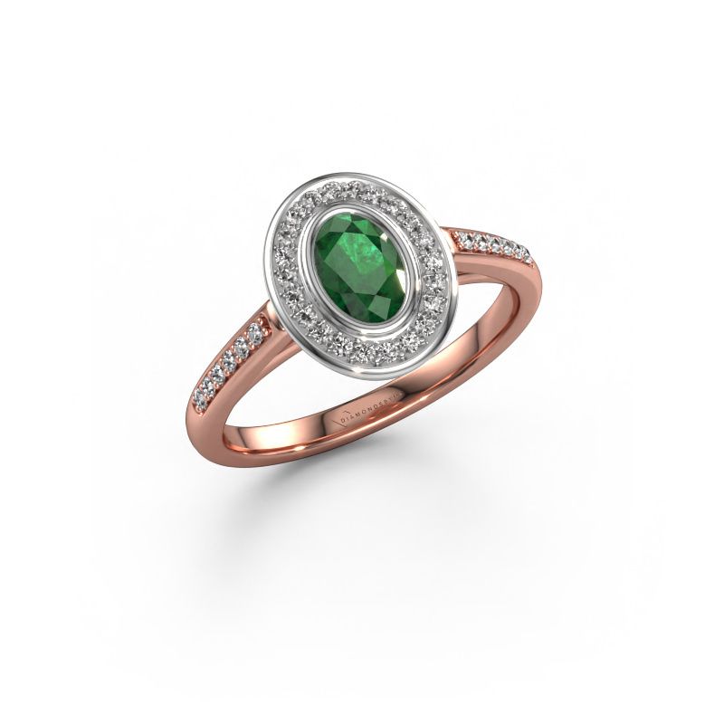 Verlobungsring Noud 2 OVL 585 Roségold Smaragd 6x4 mm
