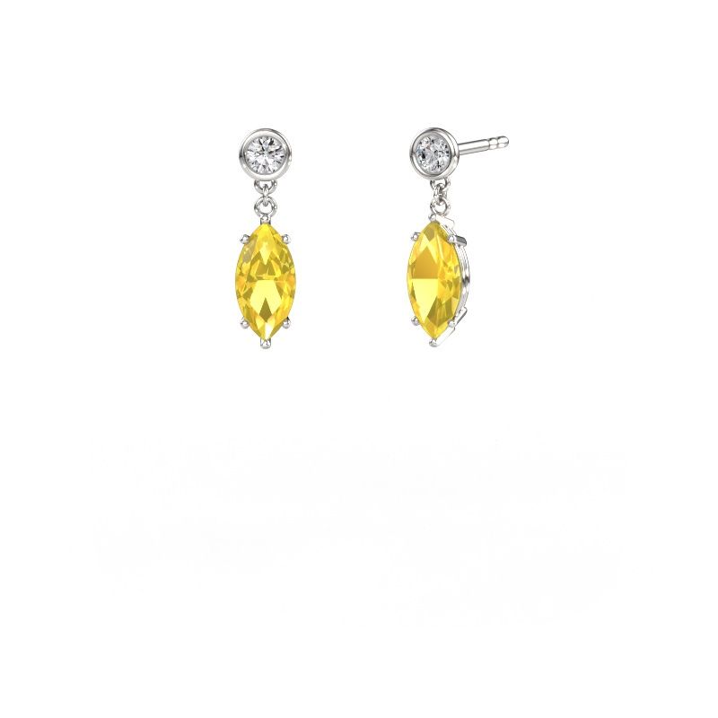 Pendants d'oreilles Lacey MRQ 585 or blanc saphir jaune 10x5 mm