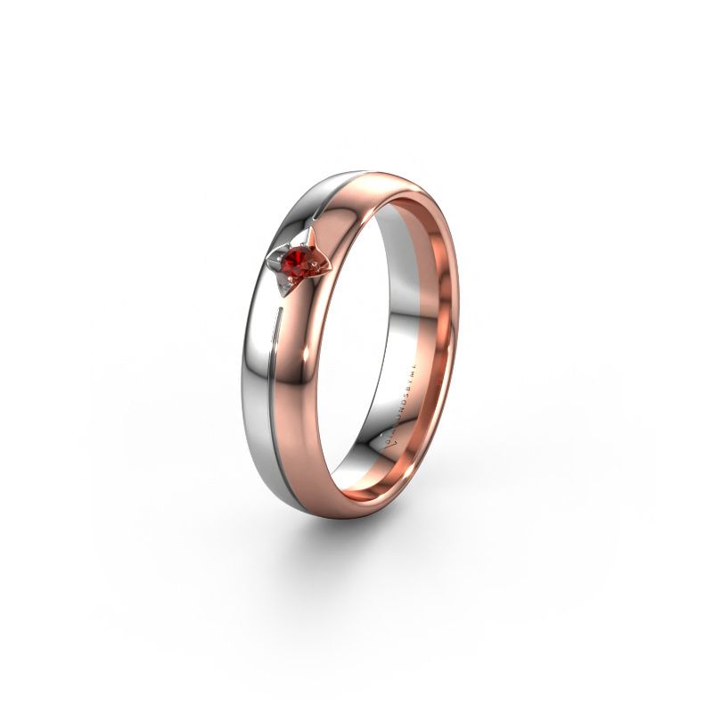 Wedding ring WH0221L35X 585 rose gold garnet ±5x1.5 mm