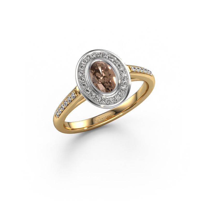 Bague de fiançailles Noud 2 OVL 585 or jaune diamant brun 0.59 crt