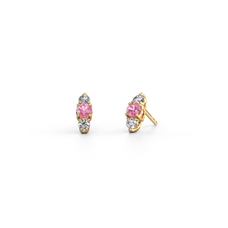 Oorbellen Amie 585 goud roze saffier 4 mm