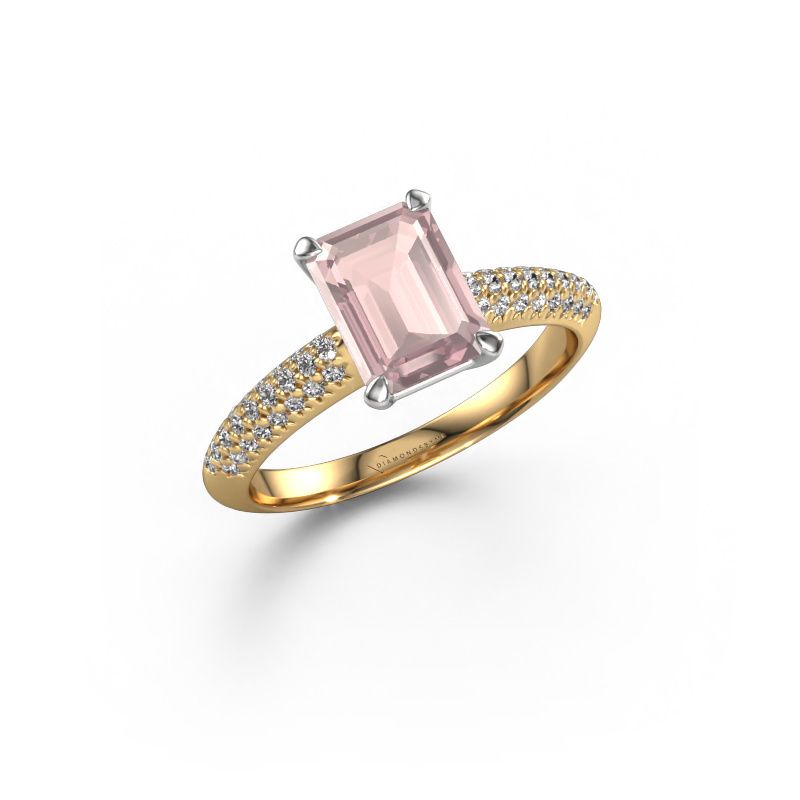 Forlovelsesring Morane EME 585 gull champagnefarget morganitt 8x6 mm