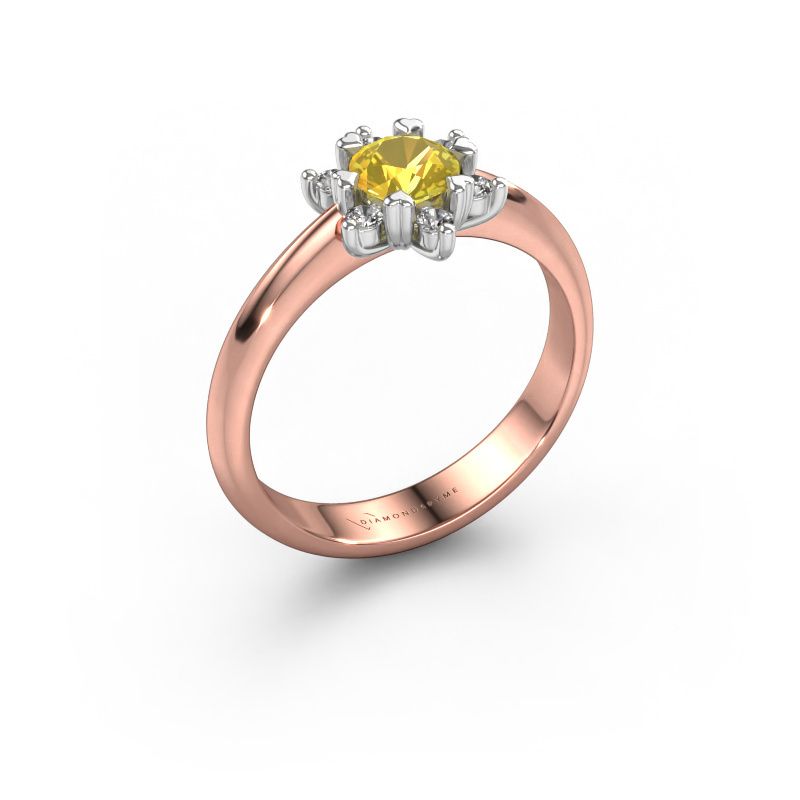 Ring Liesbeth 585 rosé goud gele saffier 5 mm