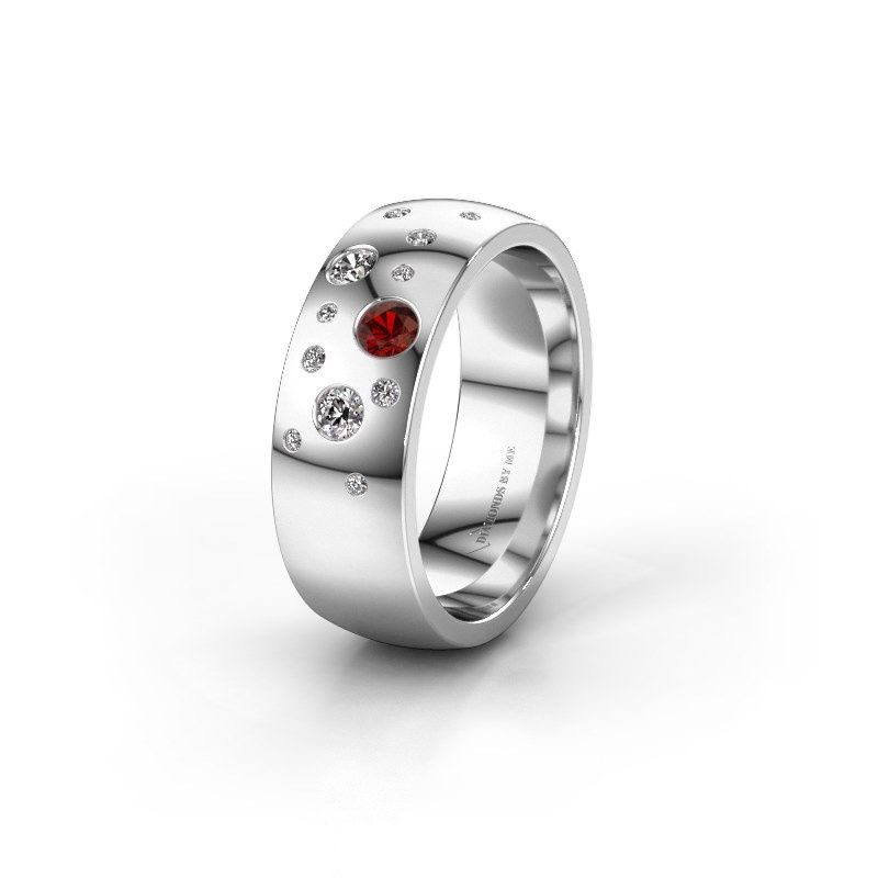 Afbeelding van Trouwring WH0141L26BP 585 witgoud granaat ±7x2 mm