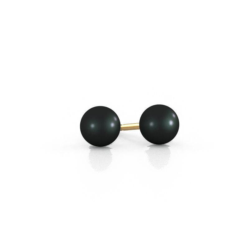 Clous d'oreilles Blanche 585 or jaune perle noire 6 mm