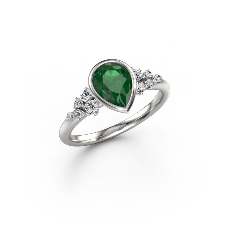 Engagement ring Aliyah PER 585 white gold emerald 8x6 mm