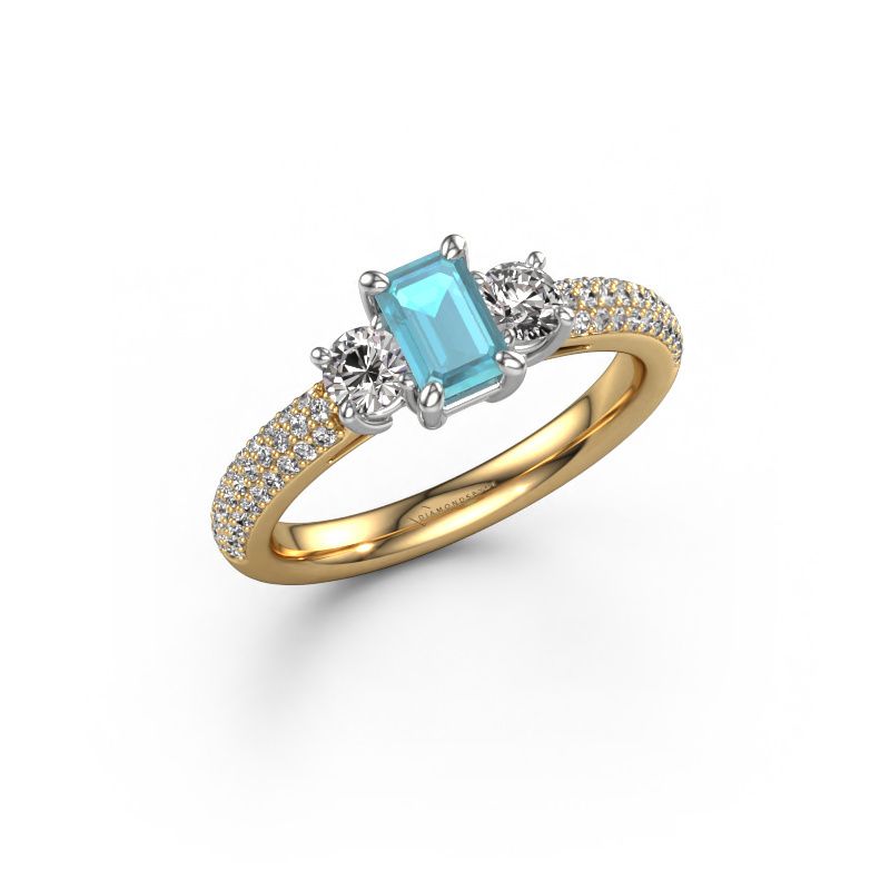 Verlovingsring Marielle EME 585 goud blauw topaas 6x4 mm