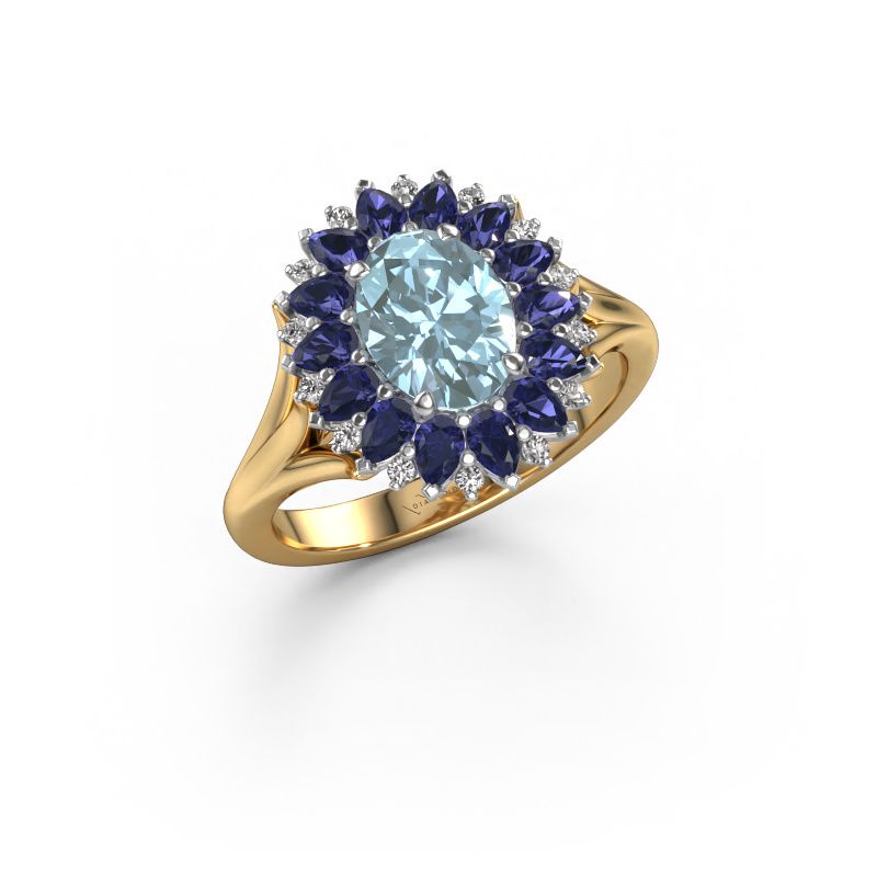 Engagement ring Lidia 585 gold blue lab grown diamond 8x6 mm
