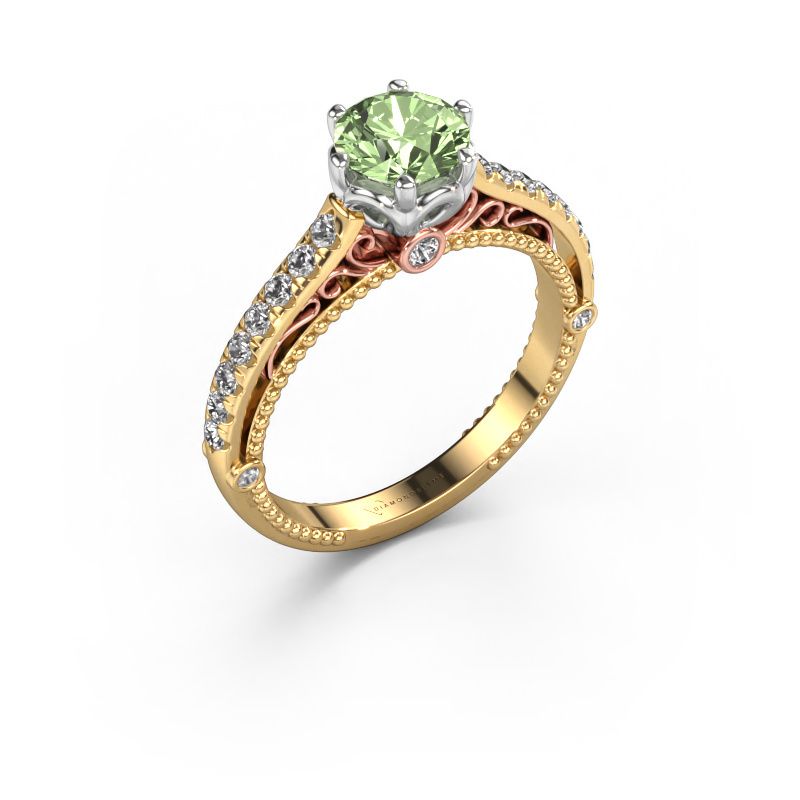 Engagement ring Venita 585 gold green lab grown diamond 6.5 mm