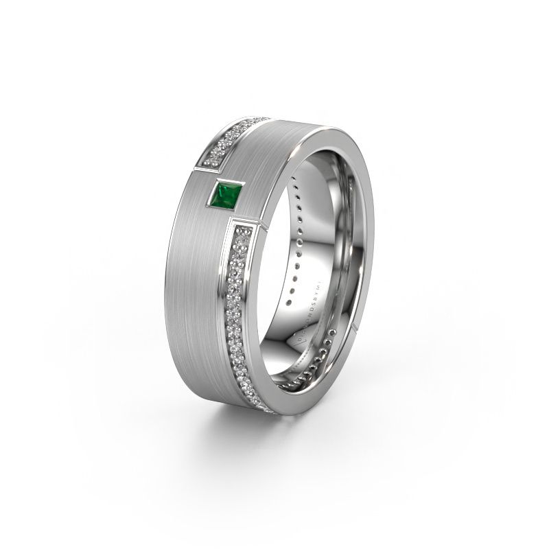 Trouwring WH2048L17DM 950 platina smaragd ±7x2.4 mm
