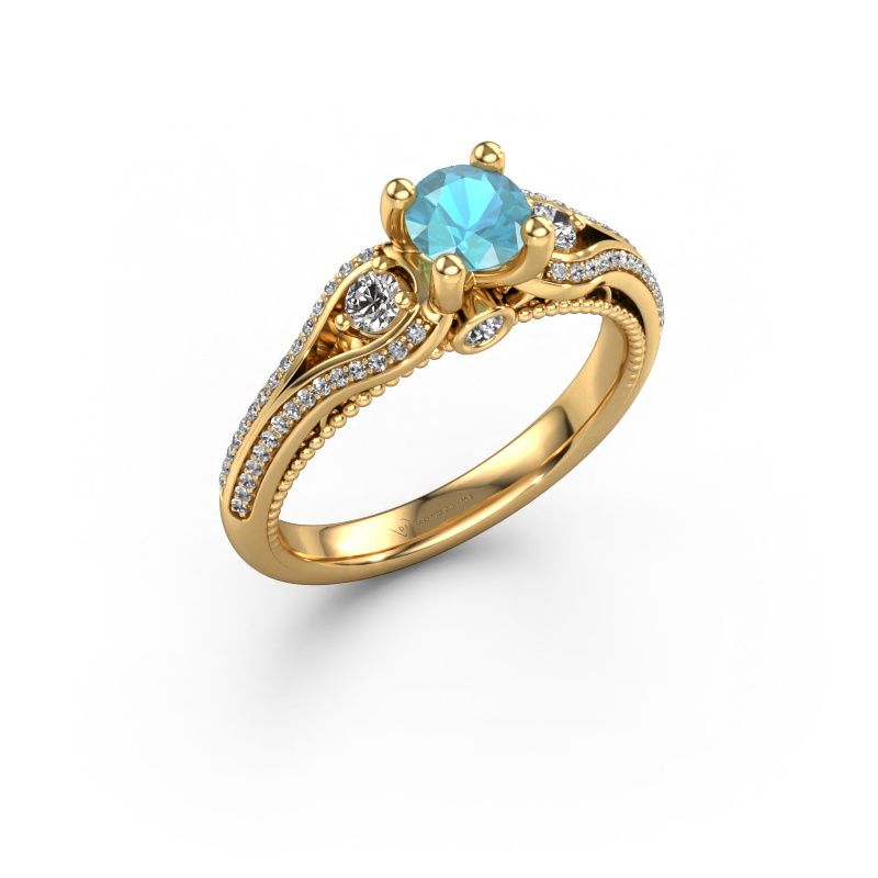 Verlovingsring Nikita 585 goud blauw topaas 5 mm