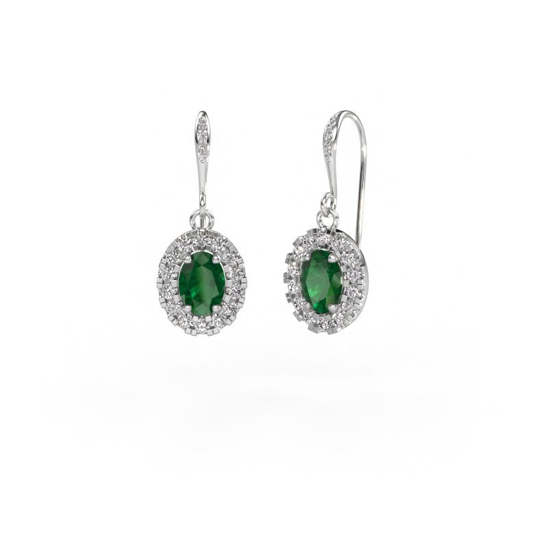 Pendants d'oreilles Jorinda 2 585 or blanc emeraude 7x5 mm
