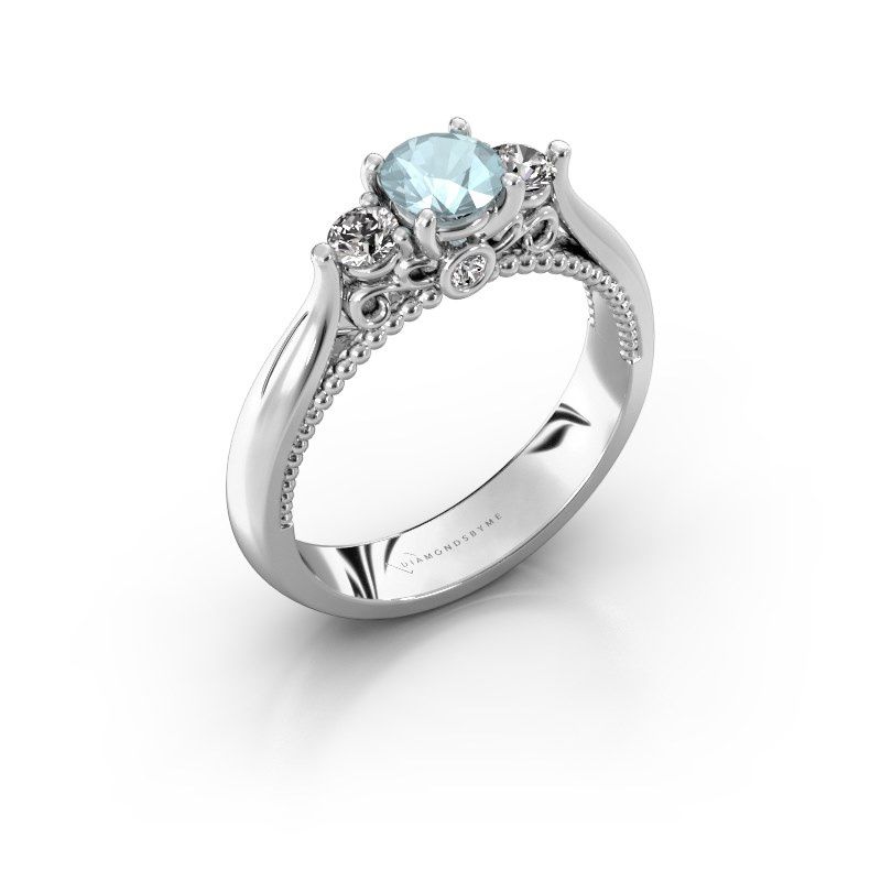 Afbeelding van Verlovingsring Tiffani<br/>950 platina<br/>Aquamarijn 5 mm