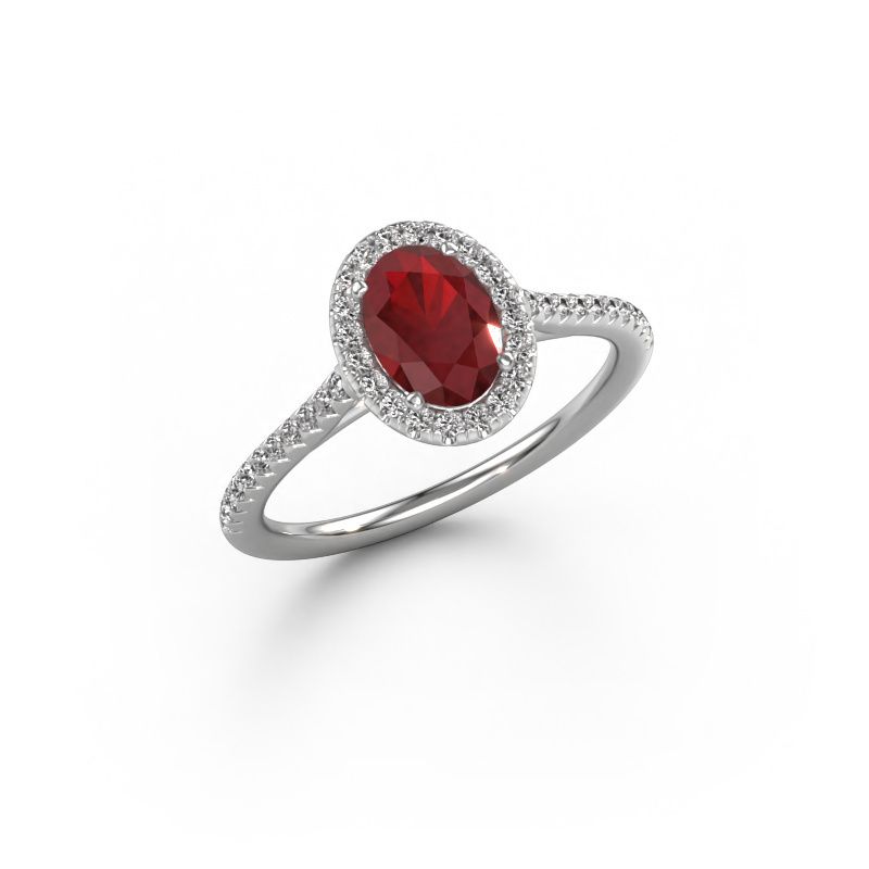Engagement ring Seline ovl 2 585 white gold ruby 7x5 mm
