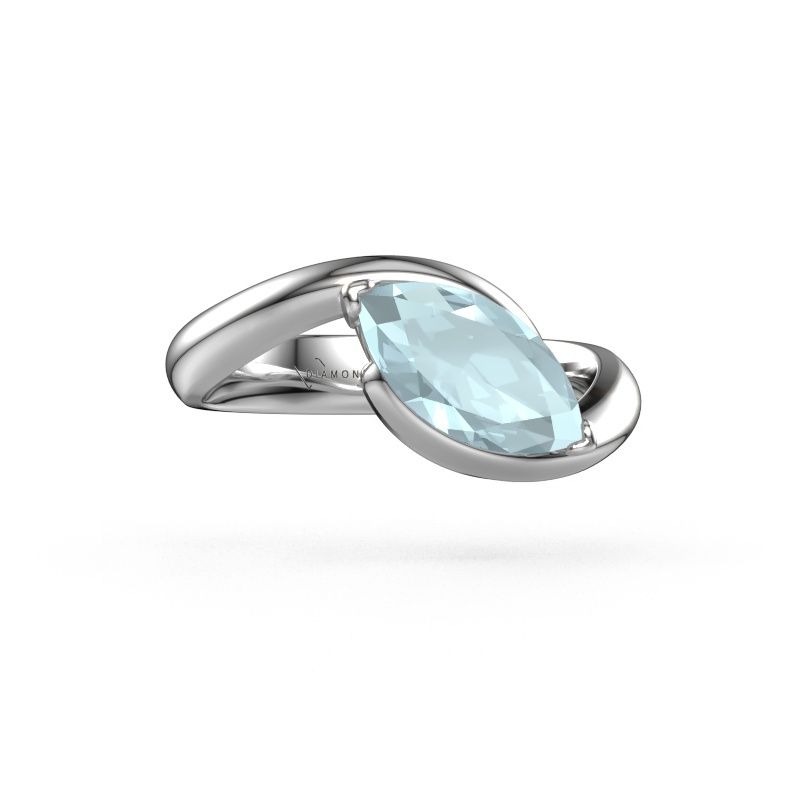 Bague de fiançailles Aida MRQ 585 or blanc aigue-marine 11x5.5 mm