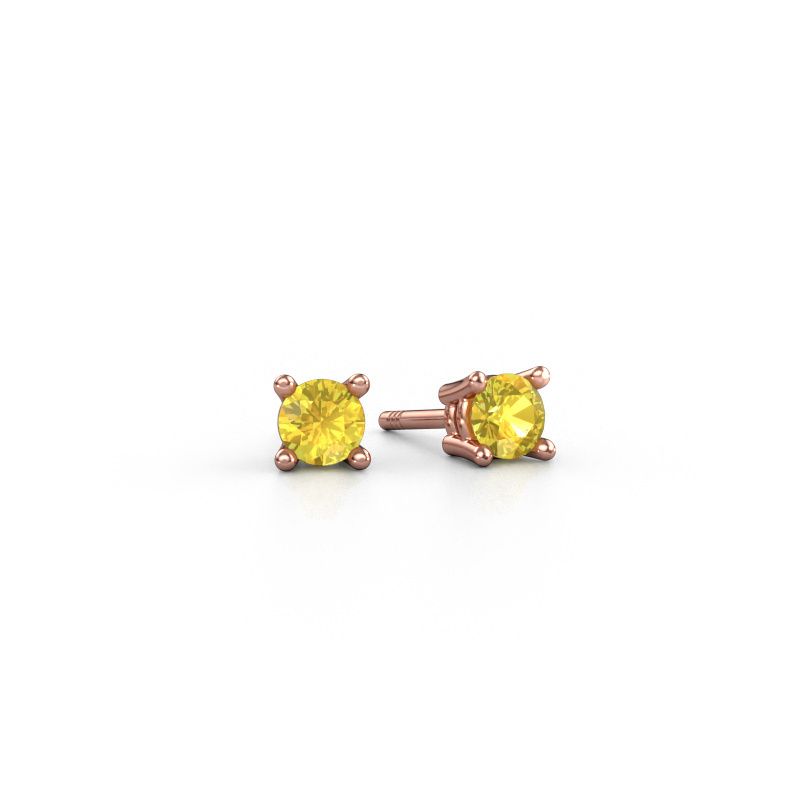 Clous d'oreilles Jannette 585 or rose saphir jaune 4 mm