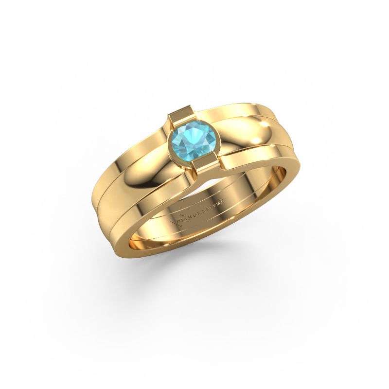 Bague Jade 585 or jaune topaze bleue 4 mm