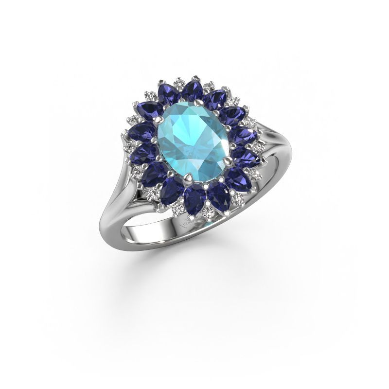 Engagement ring Lidia 950 platinum blue topaz 8x6 mm
