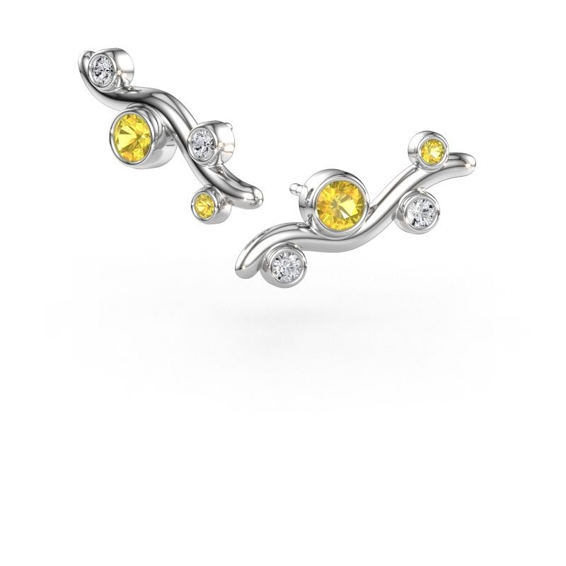 Clous d'oreilles Jin 585 or blanc saphir jaune 4 mm