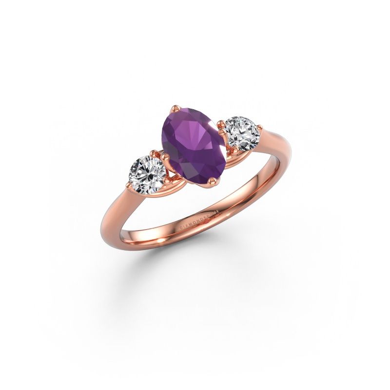 Verlovingsring Vosje OVL 585 rosé goud amethist 7,5x5,5 mm