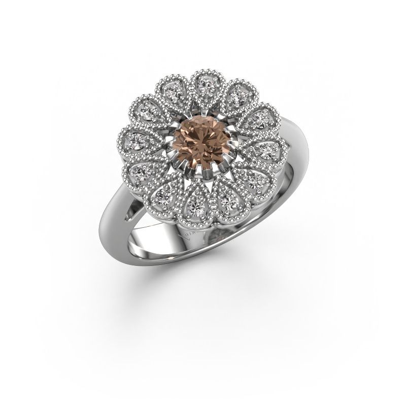 Bague de fiançailles Kaat 585 or blanc diamant brun 0.680 crt