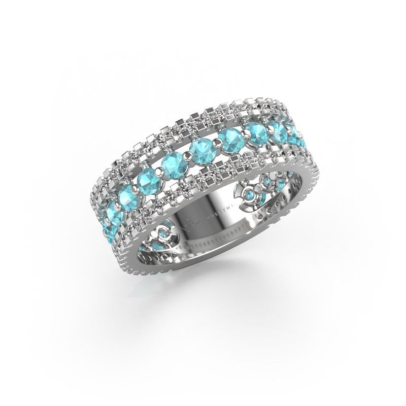 Ring Elizbeth 2 585 witgoud blauw topaas 2.4 mm