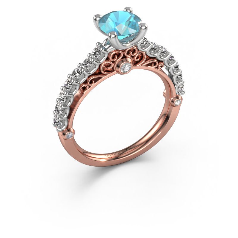 Verlobungsring Shaunda 585 Roségold Blau Topas 6 mm