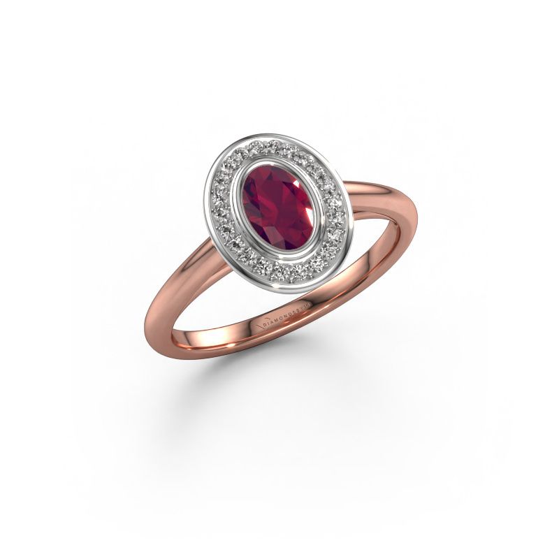 Verlovingsring Noud 1 OVL 585 rosé goud rhodoliet 6x4 mm