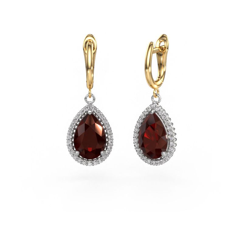 Oorhangers Tilly per 3 585 witgoud granaat 12x8 mm