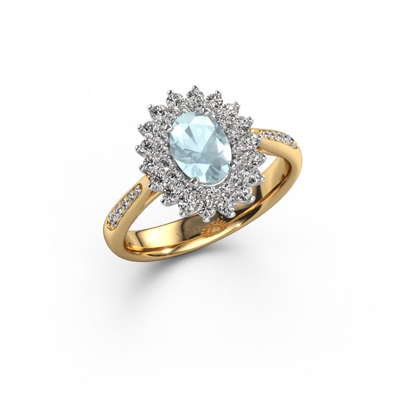 Verlobungsring Alina 2 585 Gold Aquamarin 7x5 mm