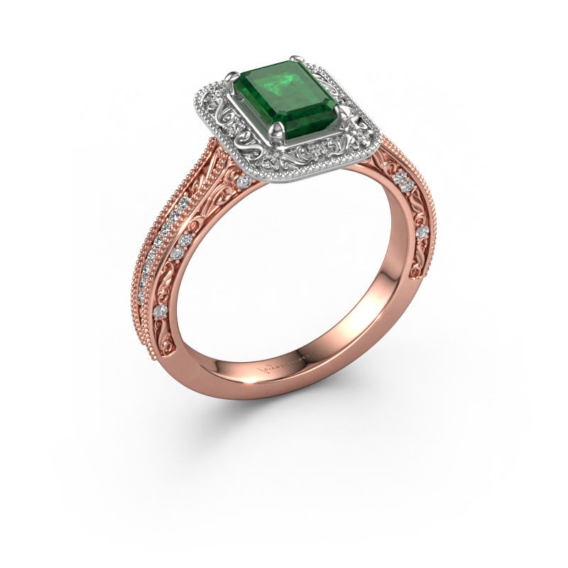 Engagement ring Alice EME 585 rose gold emerald 7x5 mm