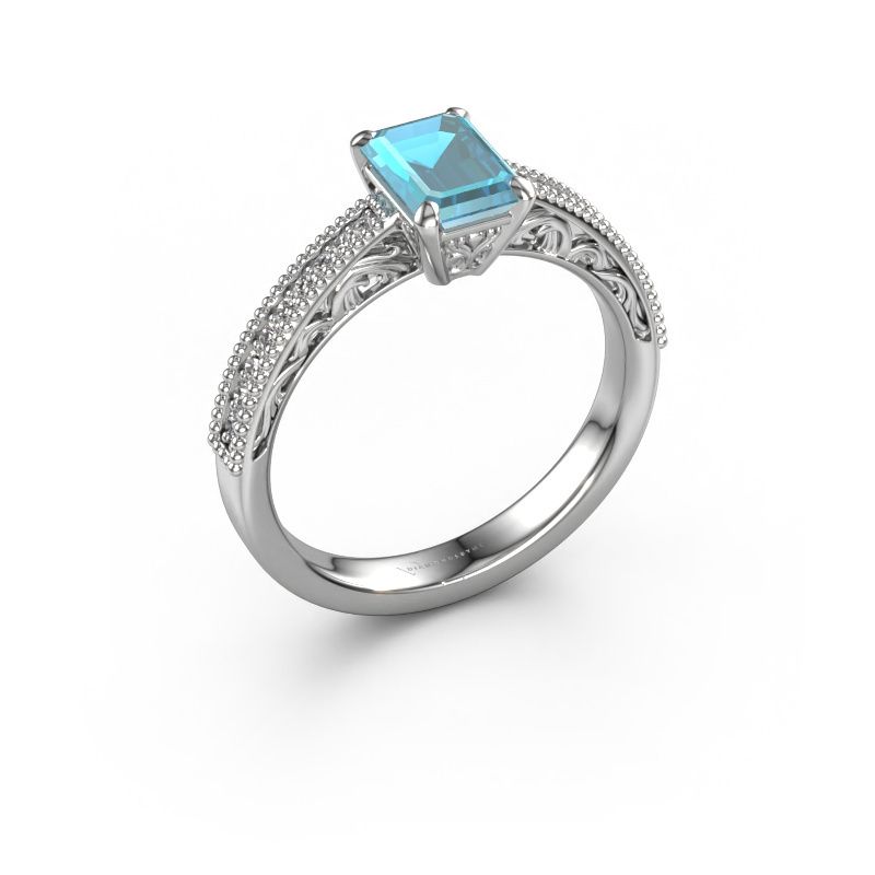 Verlovingsring Shonta EME 950 platina blauw topaas 7x5 mm